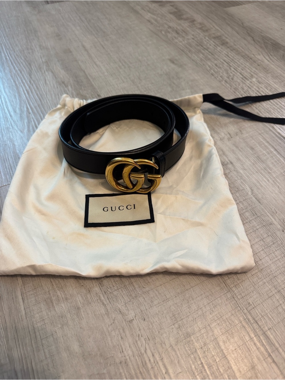 Gucci Black Leather Belt with Gold Double G Logo Buckle